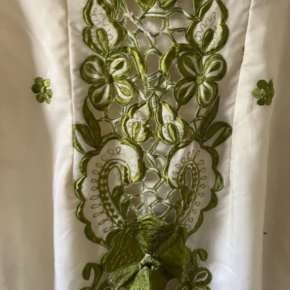 Unnamed vintage midi ivory and green dress. Gorgeous late 70s  80s lined Sz 6 - Picture 6 of 11
